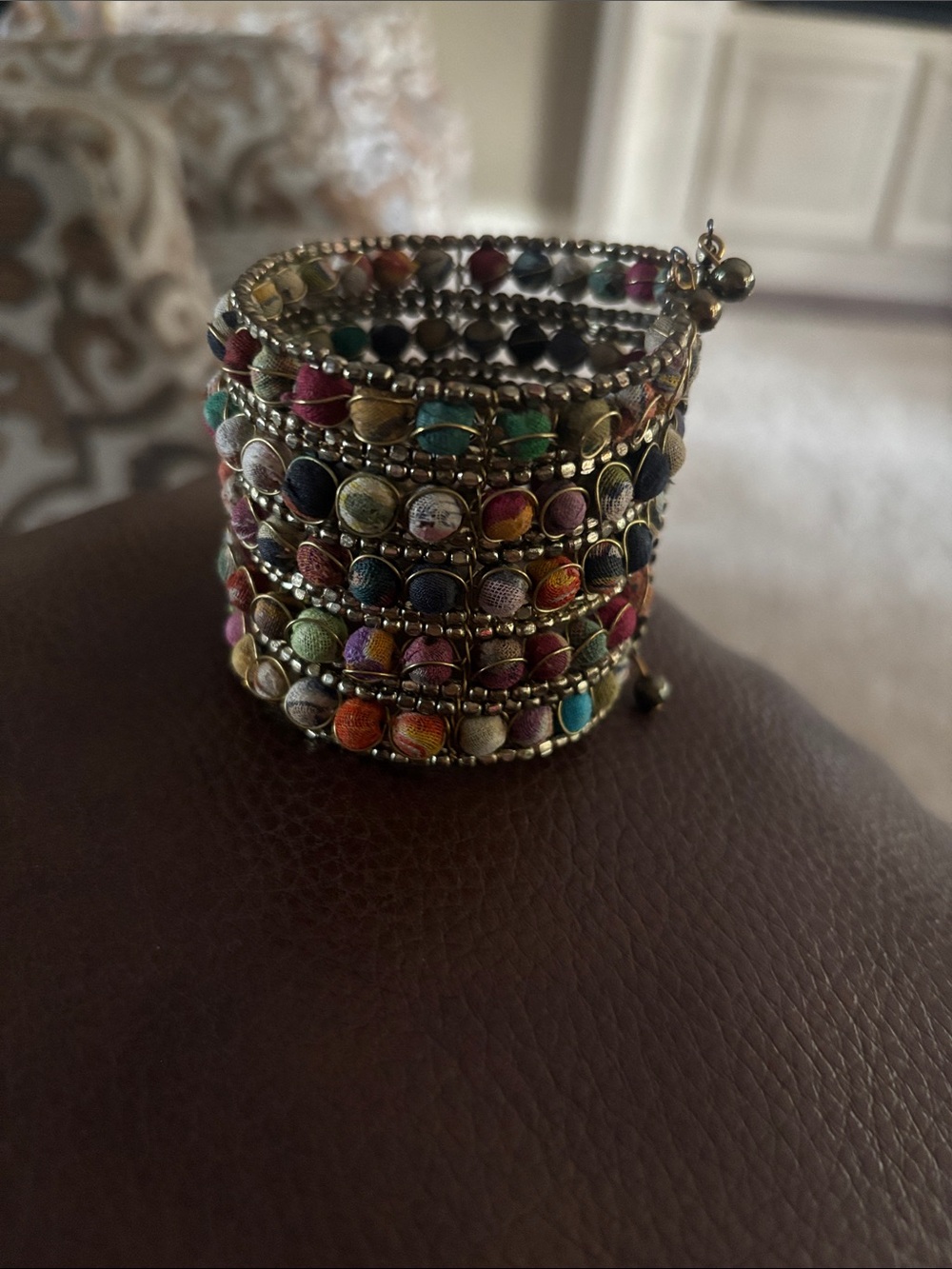 Multicolor Beaded Wrap Bracelet with Antique Gold Accents